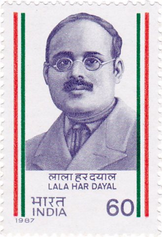 Lala Har Dayal, Indian postage stamp, 1987, 60 paise, Indian freedom struggle, tricolor, philately, historical figure, commemorative stamp