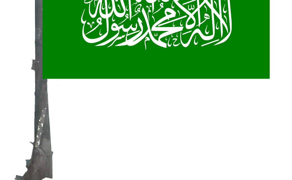 flag, green, white Arabic calligraphy, gun, militant symbolism, illustration, Israeli-Palestinian conflict, Israeli-Palestinian, conflict, Israel,Palestinian