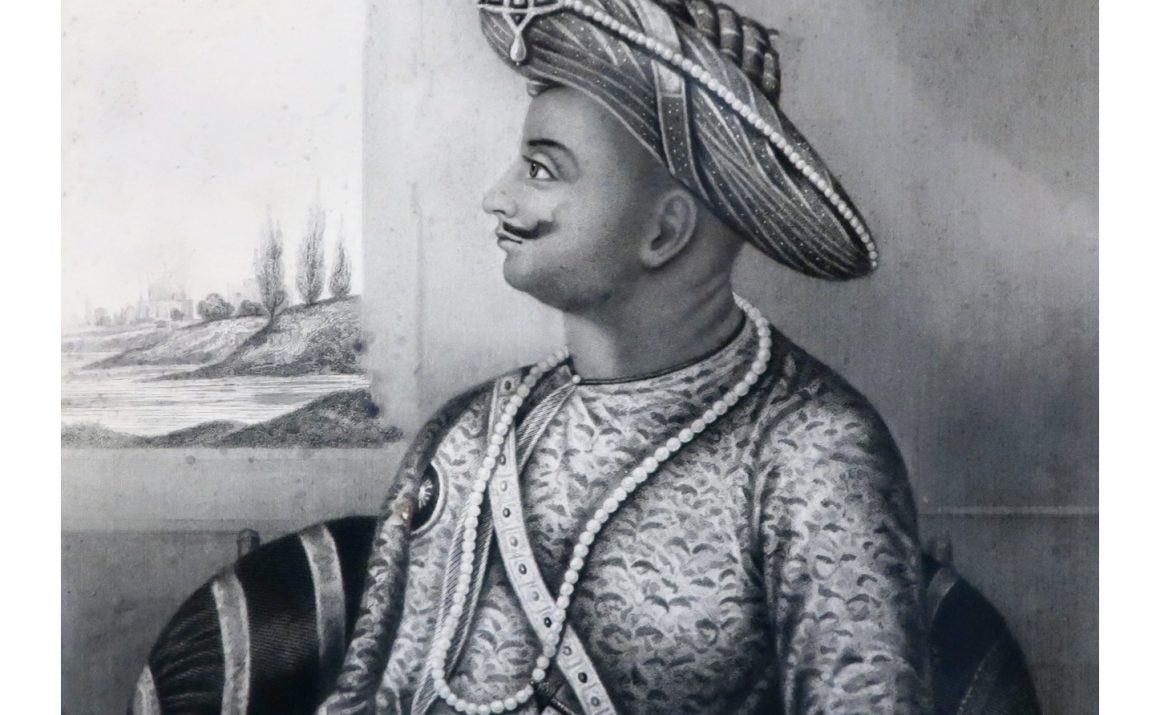 tipu sultan, mysore, campaigns, sultan, hindus, tipu, malabar, atrocities, historians, persecution, Tyrrany, tyrrant, portrait, historical figure, traditional attire, turban, ancient India, grayscale, detailed clothing, historical setting, landscape background, Indian history