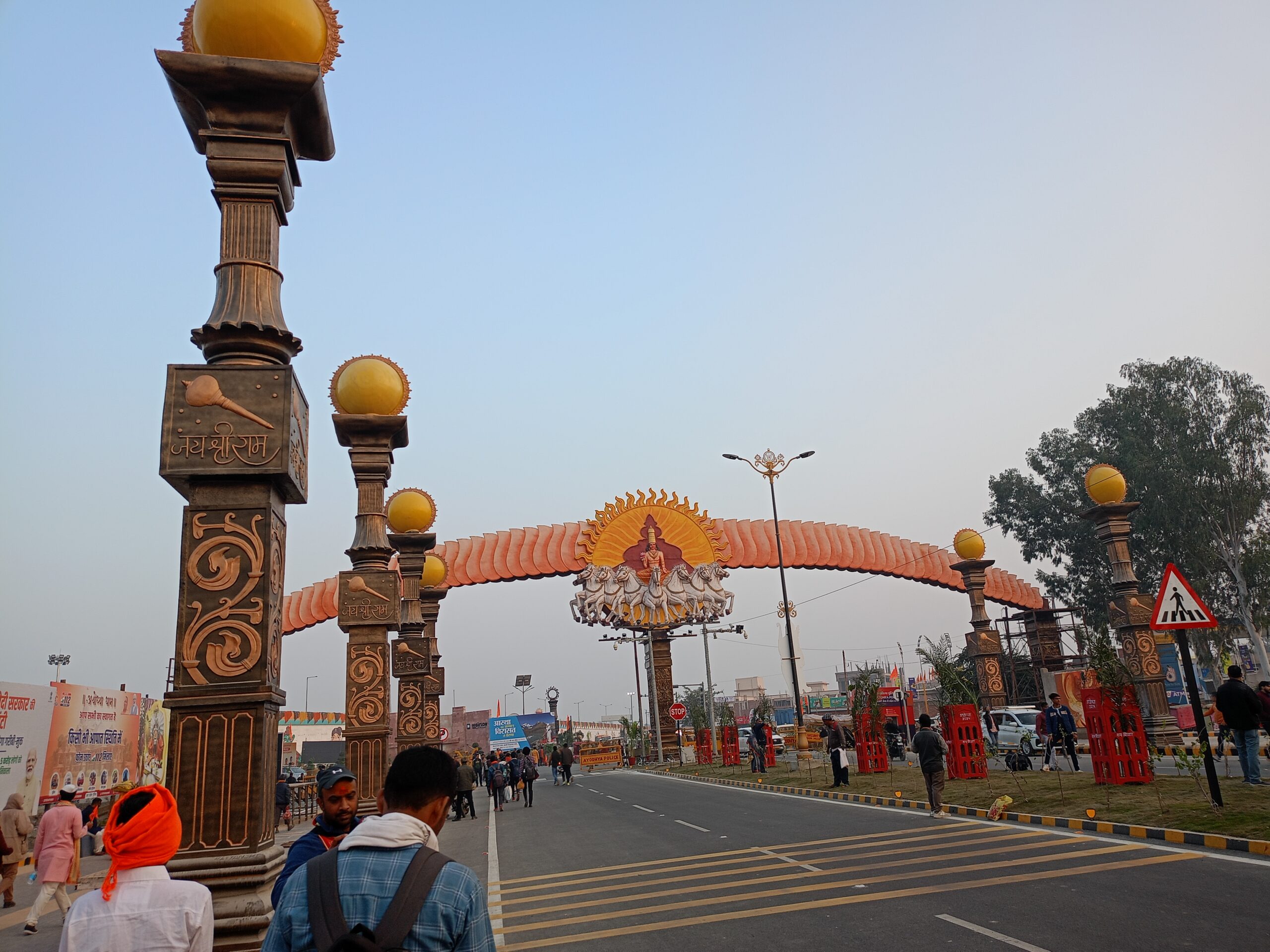 Ayodhya, Shri Ram Temple, Temple Entrance, Indian Culture, Religious Pilgrimage, Hinduism, Archway, Traditional Art, Devotees, Grand Gateway, Cultural Heritage