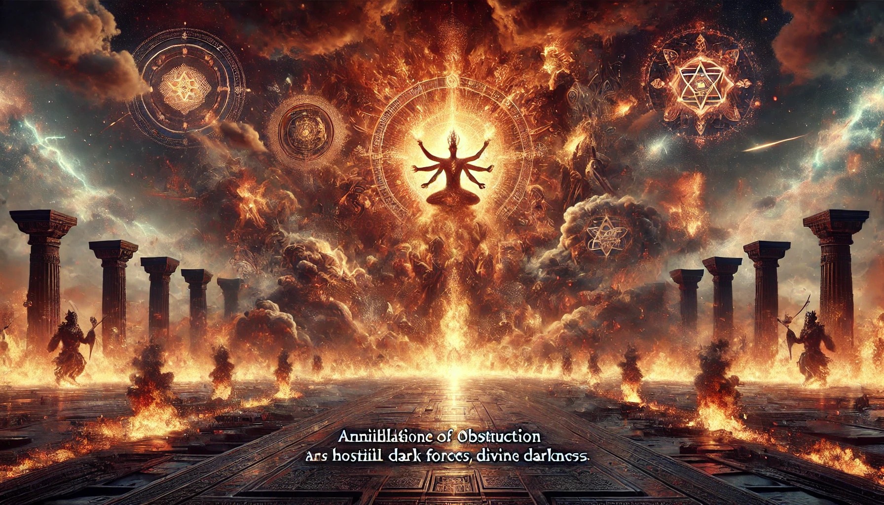 Agni, Rigveda, Vedic fire, divine protection, destruction of obstruction, dharmic defense, cosmic fire, Vedic symbolism, spiritual warfare, inner commander