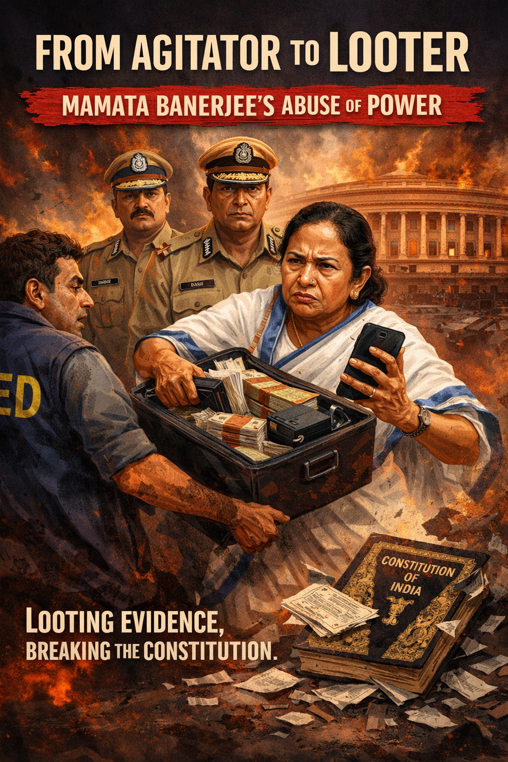 Mamata Banerjee, West Bengal politics, abuse of power, state machinery, constitutional crisis, political corruption, institutional breakdown, enforcement agencies, governance failure, rule of law, evidence seizure, political accountability, Indian democracy, Mamata's Manufactured Grievance Playbook