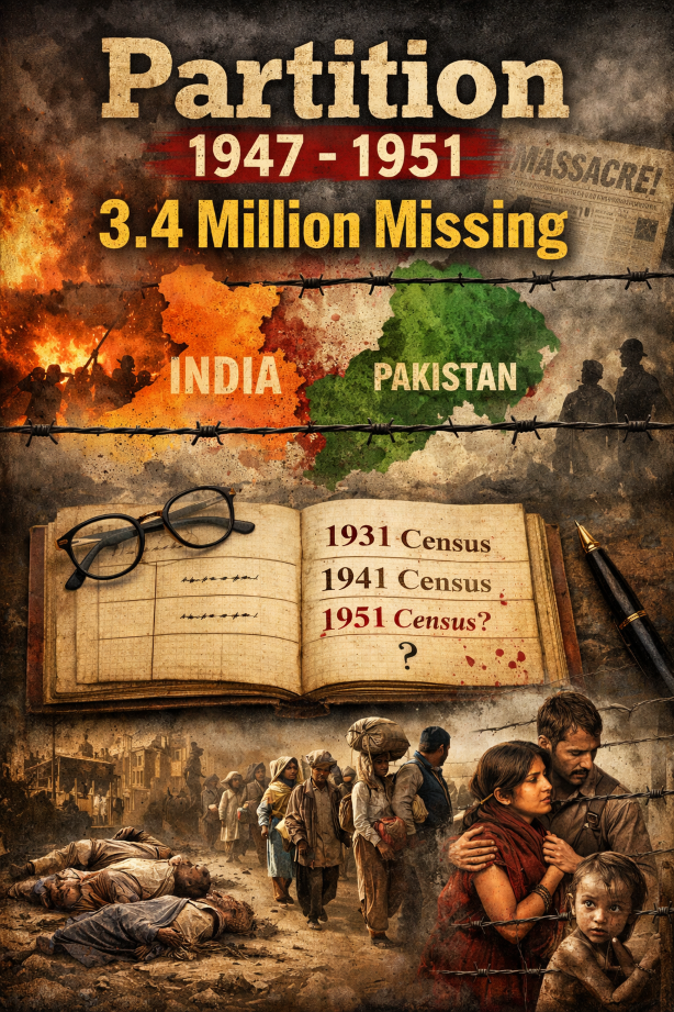 Partition 1947, India Pakistan division, census analysis, demographic gap, refugee migration, Punjab violence, Bengal migration, Radcliffe Line, historical demography, population loss, Hindu Sikh displacement, post colonial history
