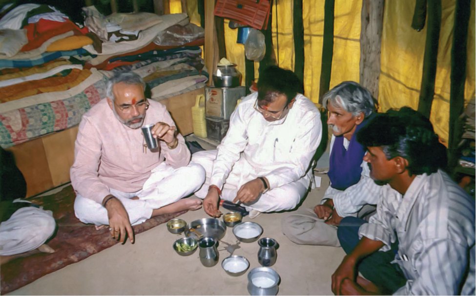 Narendra Modi, RSS pracharak, 1980s India, grassroots outreach, rural Gujarat, tribal area visit, early political life, Hindu organization, community interaction, simple living, RSS history, India politics history
