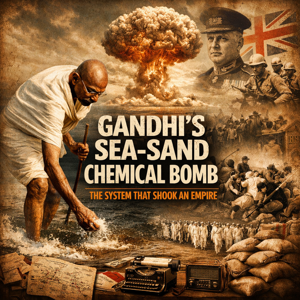 Gandhi, Salt March, Dandi March, British Raj, Indian freedom movement, civil disobedience, colonial India, satyagraha, Dharasana, lathi charge, independence movement, media coverage, protest, historical collage