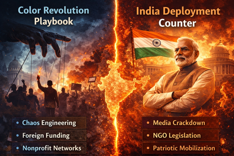 Indian politics, color revolution, political unrest, Narendra Modi, India Parliament, NGO legislation, media narrative, protest movements, geopolitical strategy, national security, democracy debate, political strategy