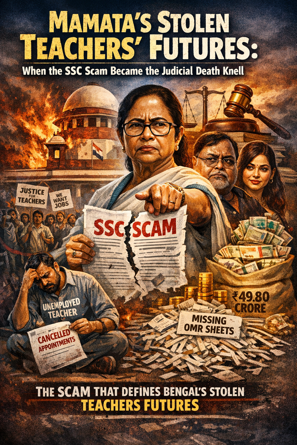 West Bengal SSC scam, Mamata Banerjee, teacher recruitment scam, Supreme Court verdict, Partha Chatterjee, Arpita Mukherjee, corruption in education, cancelled appointments, missing OMR sheets, cash recovery, political controversy, Bengal protests, judicial accountability, education crisis India, government job scam