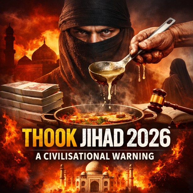 food contamination, food safety, social commentary, investigative blog graphic, civilisational conflict theme, India map, mosque silhouette background, digital composite illustration, political commentary artwork, dramatic editorial illustration