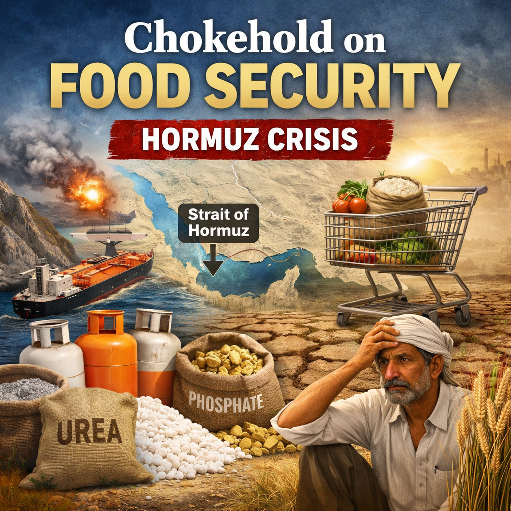 Hormuz Strait, food security, fertiliser crisis, urea, phosphate, LPG, energy disruption, global supply chain, agriculture impact, farmer distress, oil tanker, geopolitical conflict, drought, food prices, धरपकड़ खाद्य सुरक्षा