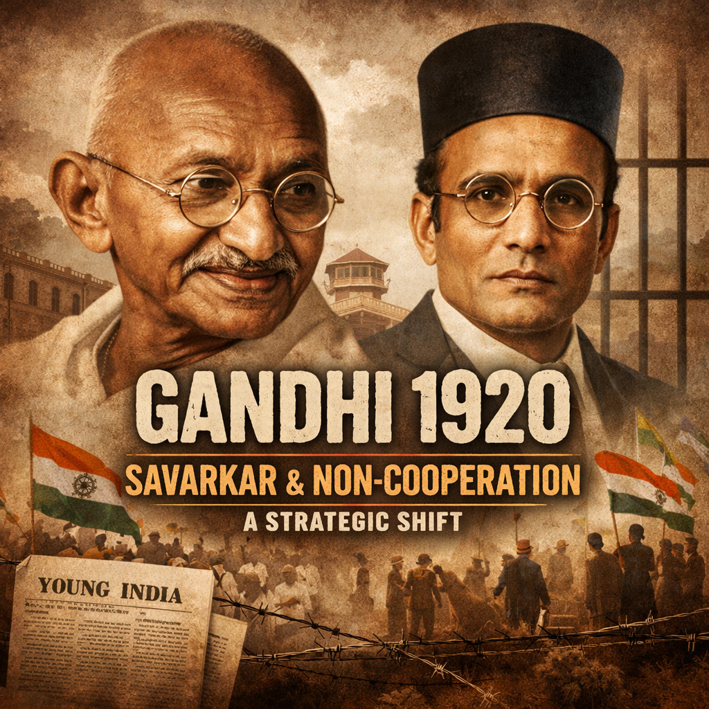 Gandhi, Savarkar, Indian history, freedom movement, Non Cooperation Movement, Young India, British India, independence struggle, political strategy, colonial India, protest, historical analysis
