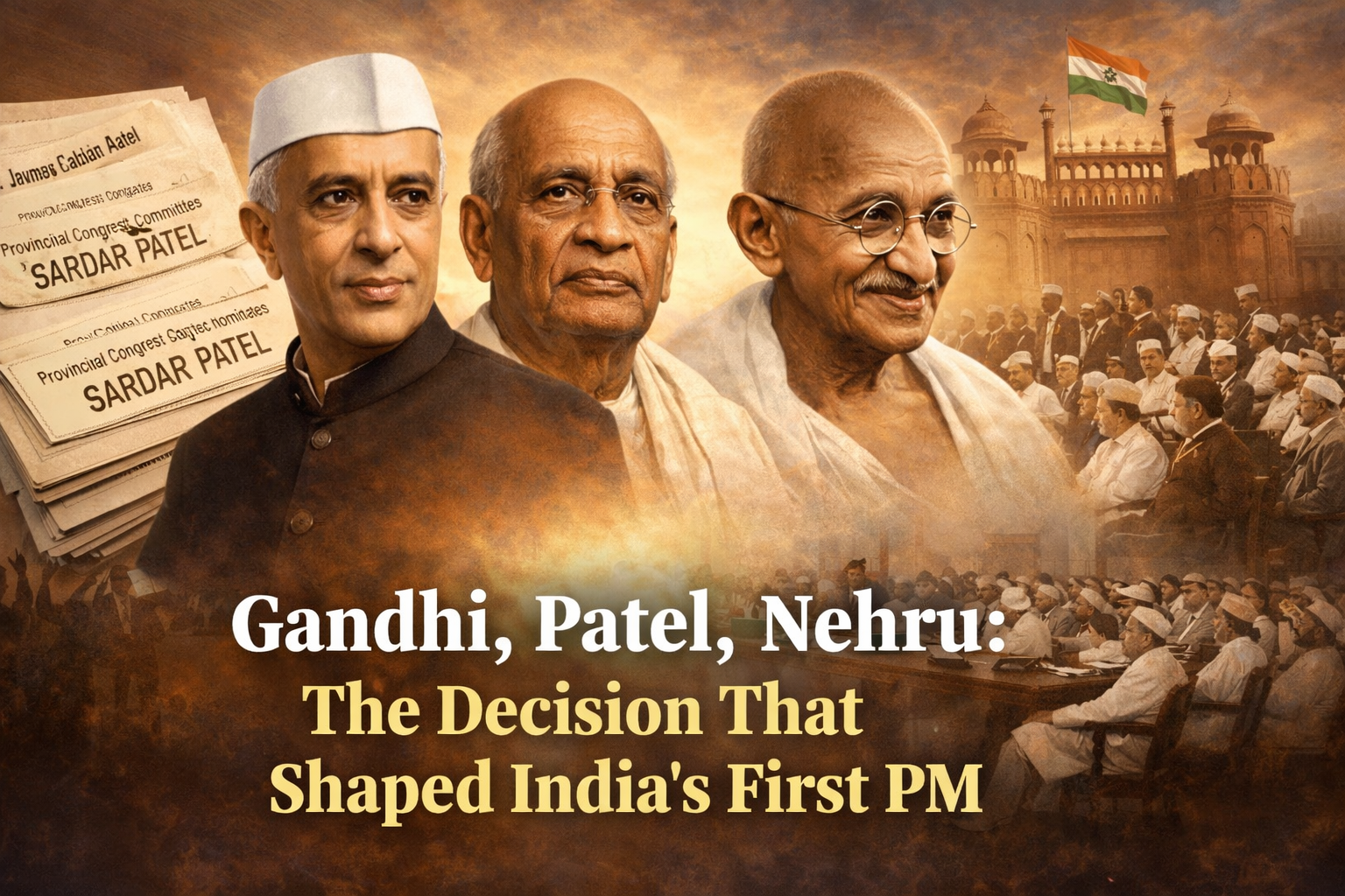 Gandhi, Nehru, Patel, Indian National Congress, Red Fort, independence movement, India history, leadership decision, political history, freedom struggle