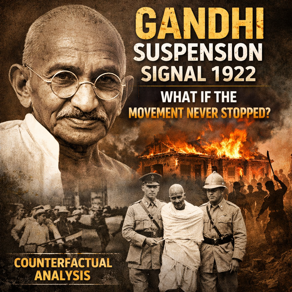 Gandhi, Suspension Signal, 1922, Chauri Chaura, Non Cooperation Movement, British India, Indian freedom struggle, counterfactual history, colonial rule, Gandhi arrest, nationalist movement, historical analysis