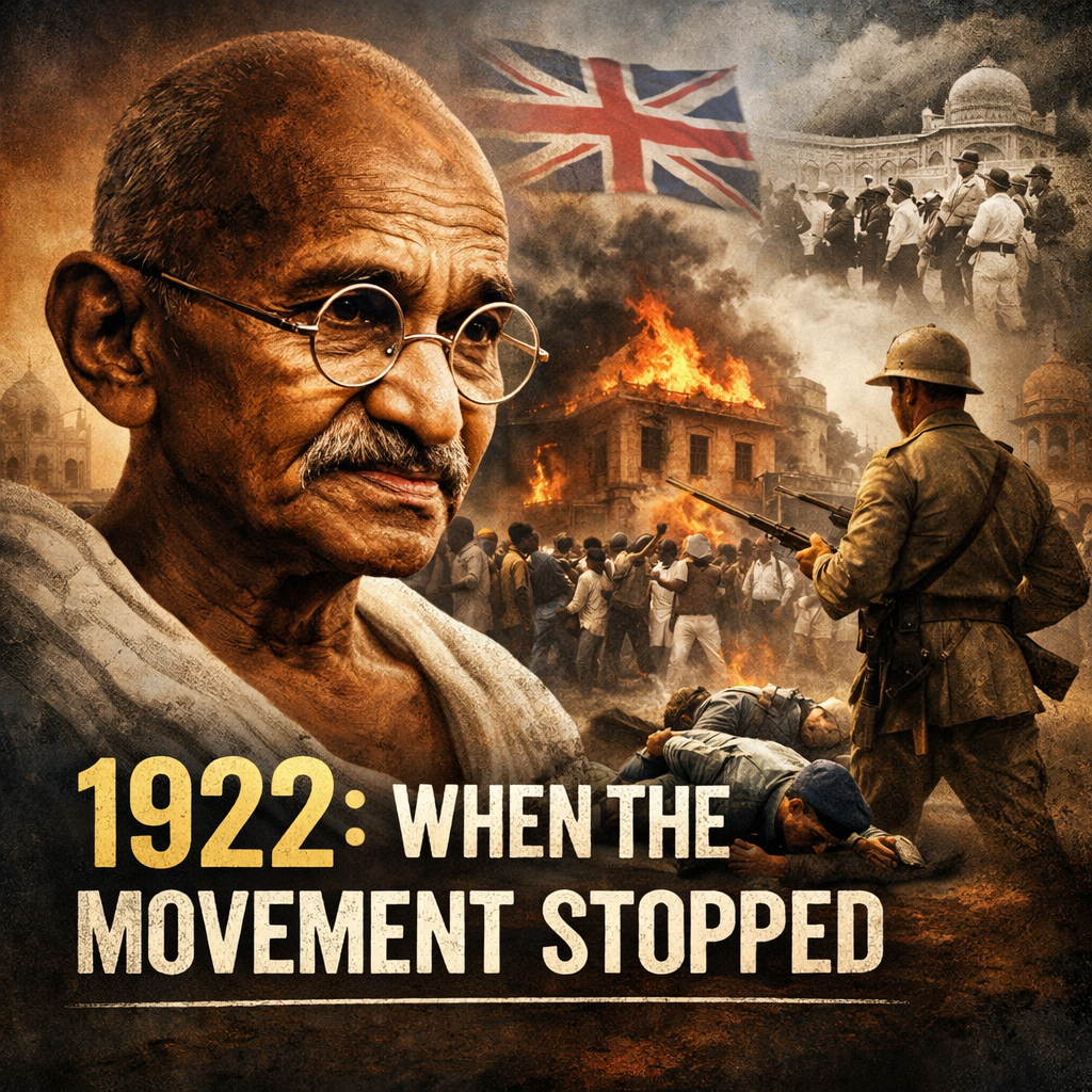 Gandhi, Indian freedom struggle, Non Cooperation Movement, Chauri Chaura, British Raj, colonial India, independence movement, Indian history, protest, historical artwork