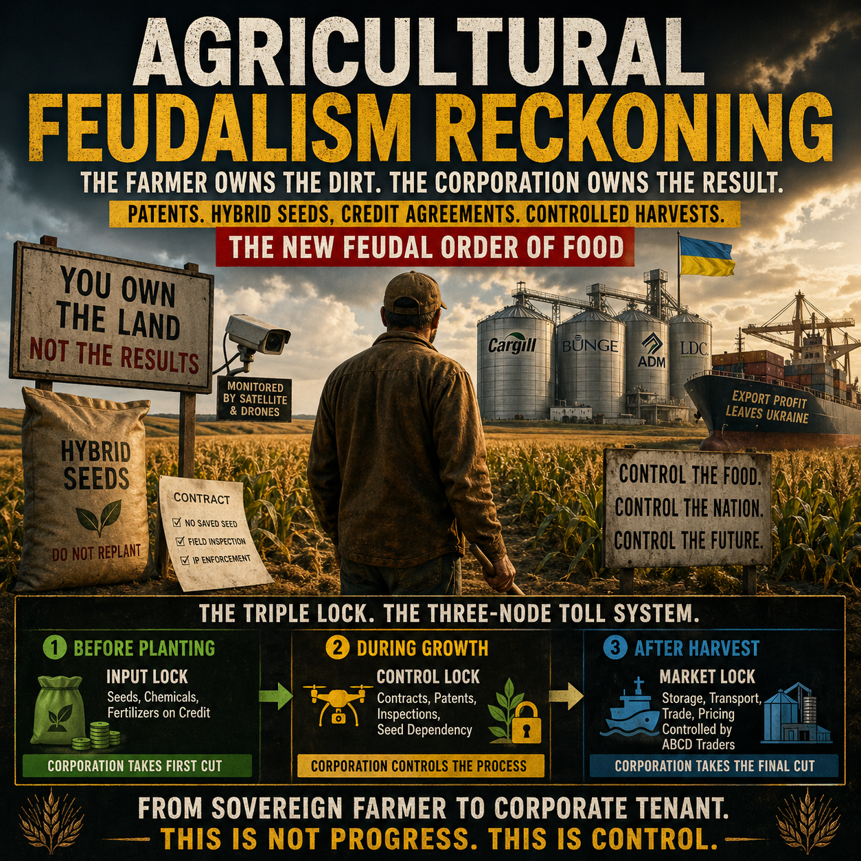 agriculture, farming, corporate control, hybrid seeds, food supply, geopolitics, Ukraine farming, seed patents, agribusiness, supply chain, economic control, grain trade, farm economy, war economy, global agriculture