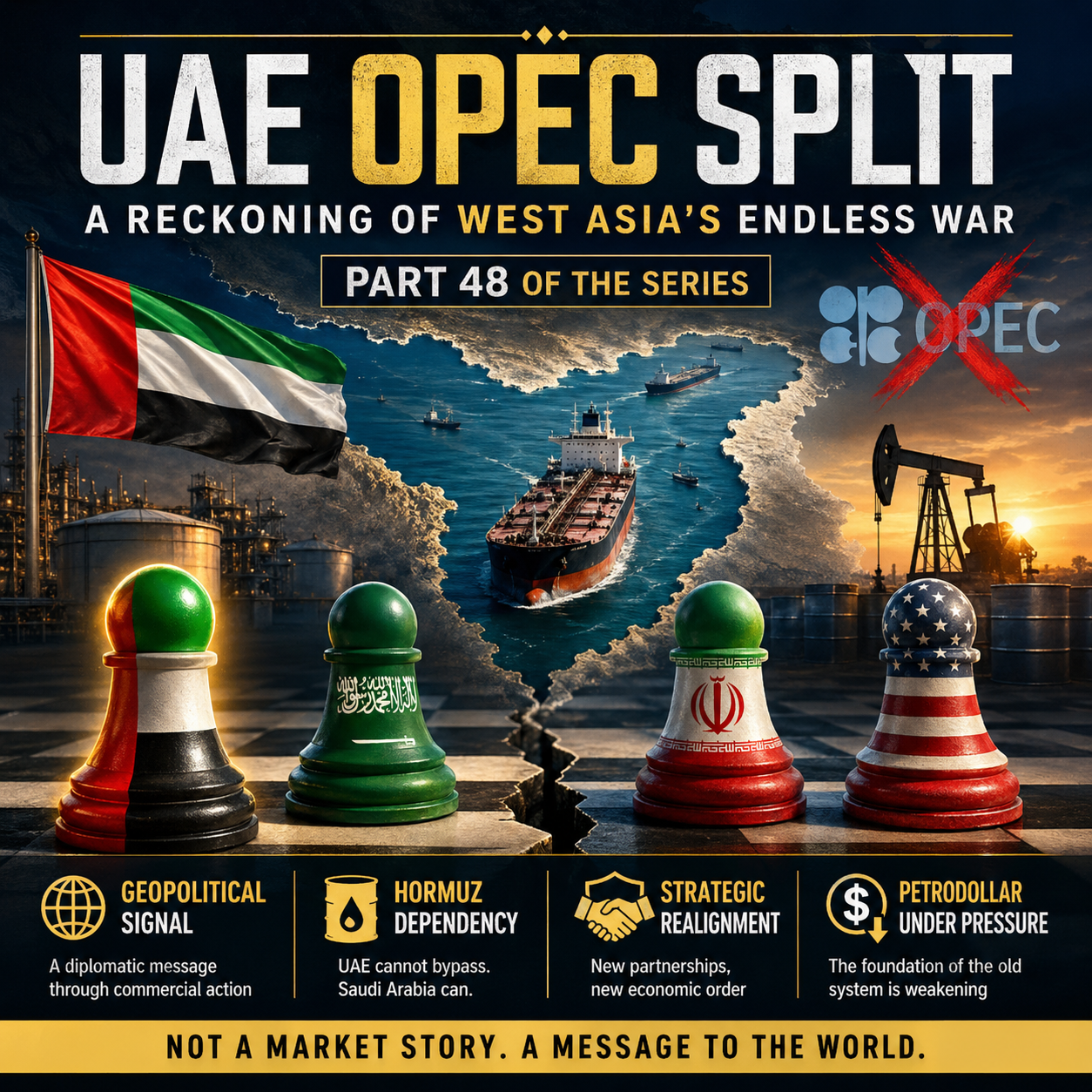 UAE OPEC Split, OPEC exit, oil geopolitics, Strait of Hormuz, oil tanker, Middle East conflict, Saudi Arabia, Iran, United States, energy crisis, petrodollar system, geopolitical strategy, oil markets, global energy, strategic realignment