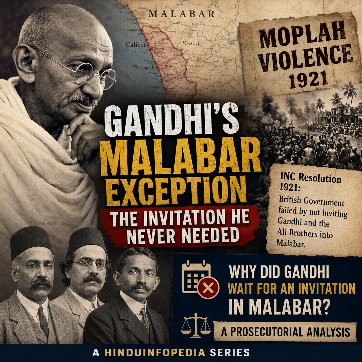 Gandhi, Malabar, Moplah Massacre, Khilafat Movement, Champaran, Salt March, Indian National Congress, British India, Kerala History, Non Cooperation Movement, Ali Brothers, Political History, Historical Analysis, Colonial India, HinduinfoPedia