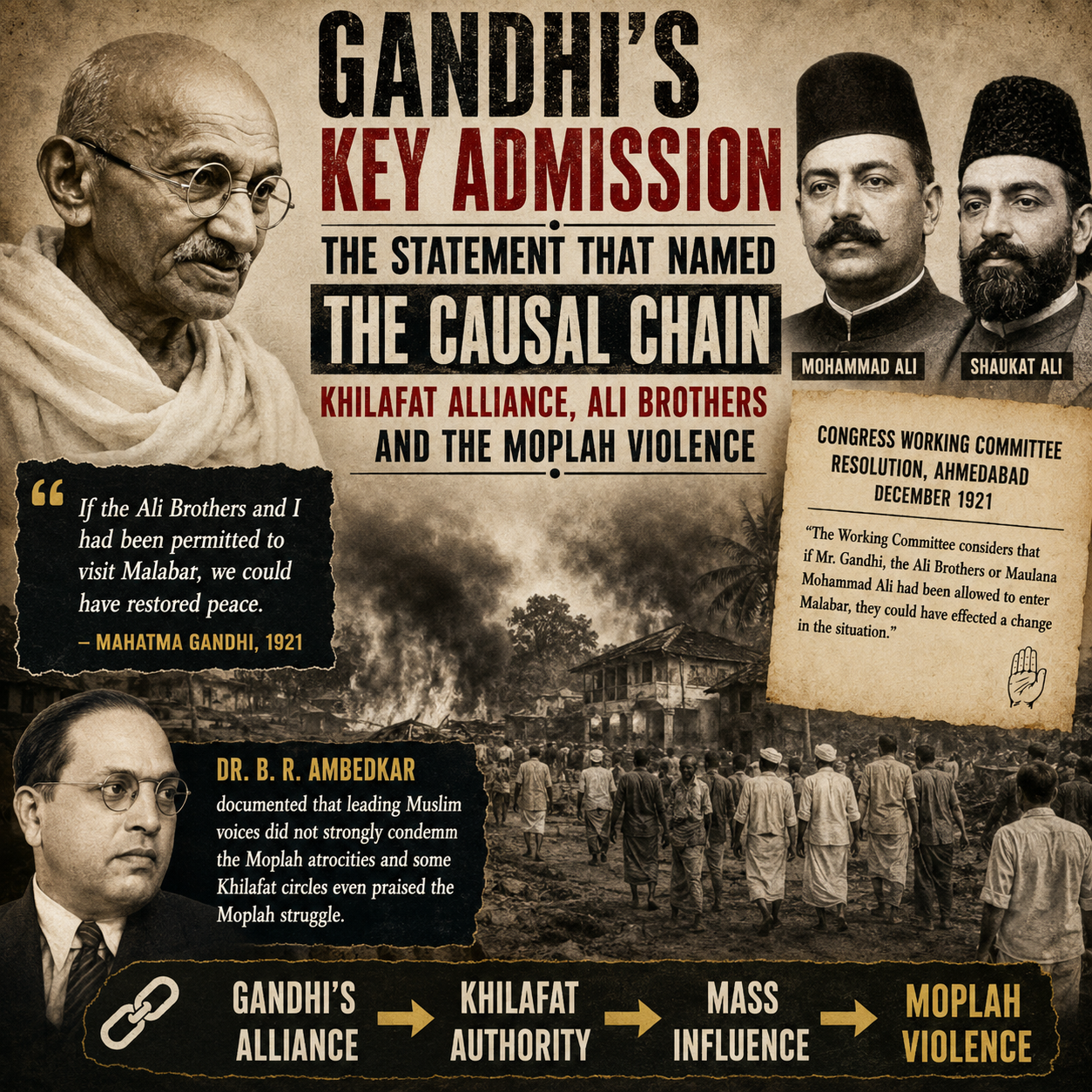 Gandhi, Khilafat Movement, Moplah Violence, Malabar, Ali Brothers, Ambedkar, Congress Working Committee, Indian History, Kerala History, Moplah Rebellion, Khilafat Alliance, Historical Analysis, Freedom Movement, Political History, HinduinfoPedia