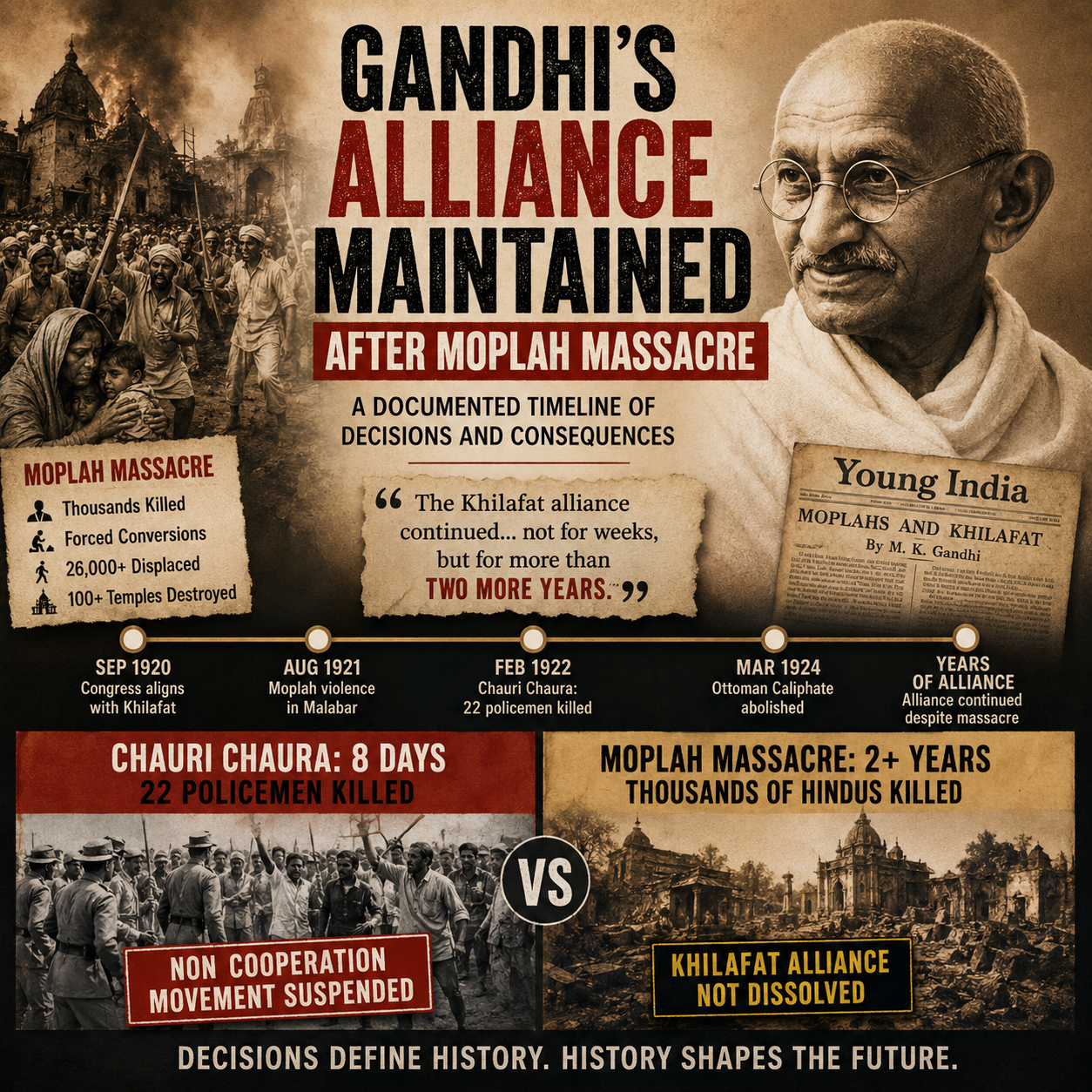 Gandhi, Khilafat Movement, Moplah Massacre, Malabar, Chauri Chaura, Non Cooperation Movement, Ottoman Caliphate, Congress, Hindu History, Indian History, Partition, Noakhali, Kohat, Political History, Freedom Movement, Historical Timeline, Moplah Violence, HinduinfoPedia