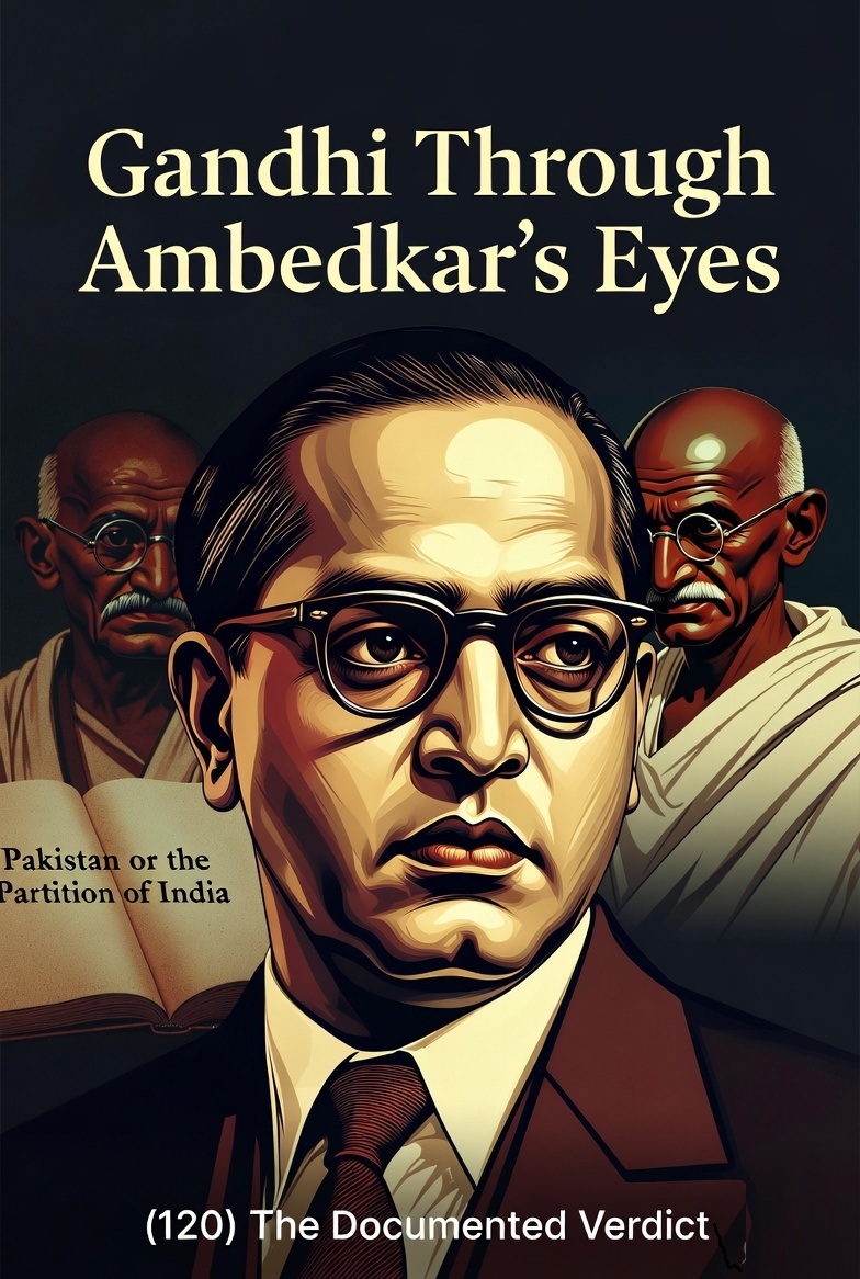 square feature image, Gandhi Ambedkar, Ambedkar eyes, historical blog header, political critique, India partition history, Dr BR Ambedkar portrait, Mahatma Gandhi background, documentary verdict, serious historical illustration, blog thumbnail, constitutional history