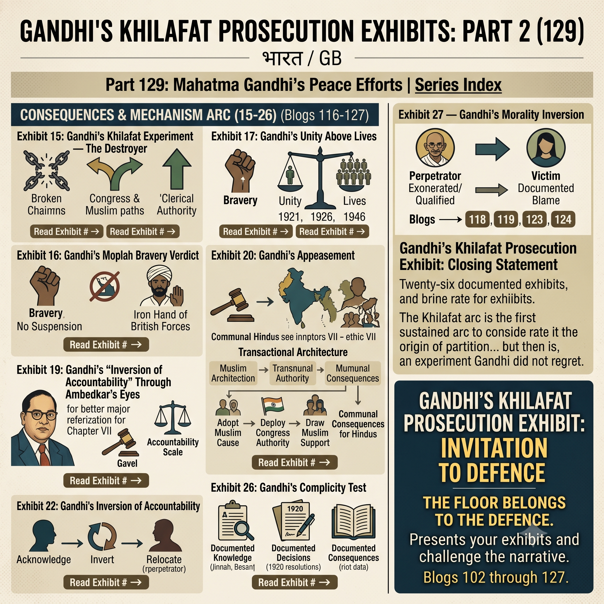 Mahatma Gandhi, Khilafat Movement, Gandhi Khilafat, Gandhi Peace Efforts, Khilafat Prosecution, Historical Evidence, Documentary Analysis, Indian Freedom Movement, Congress History, Non-Cooperation Movement, Moplah Rebellion, Ambedkar, Hindu Muslim Relations, Partition Debate, Political History, Historical Infographic, Primary Sources, CWMG, Accountability, Hinduinfopedia