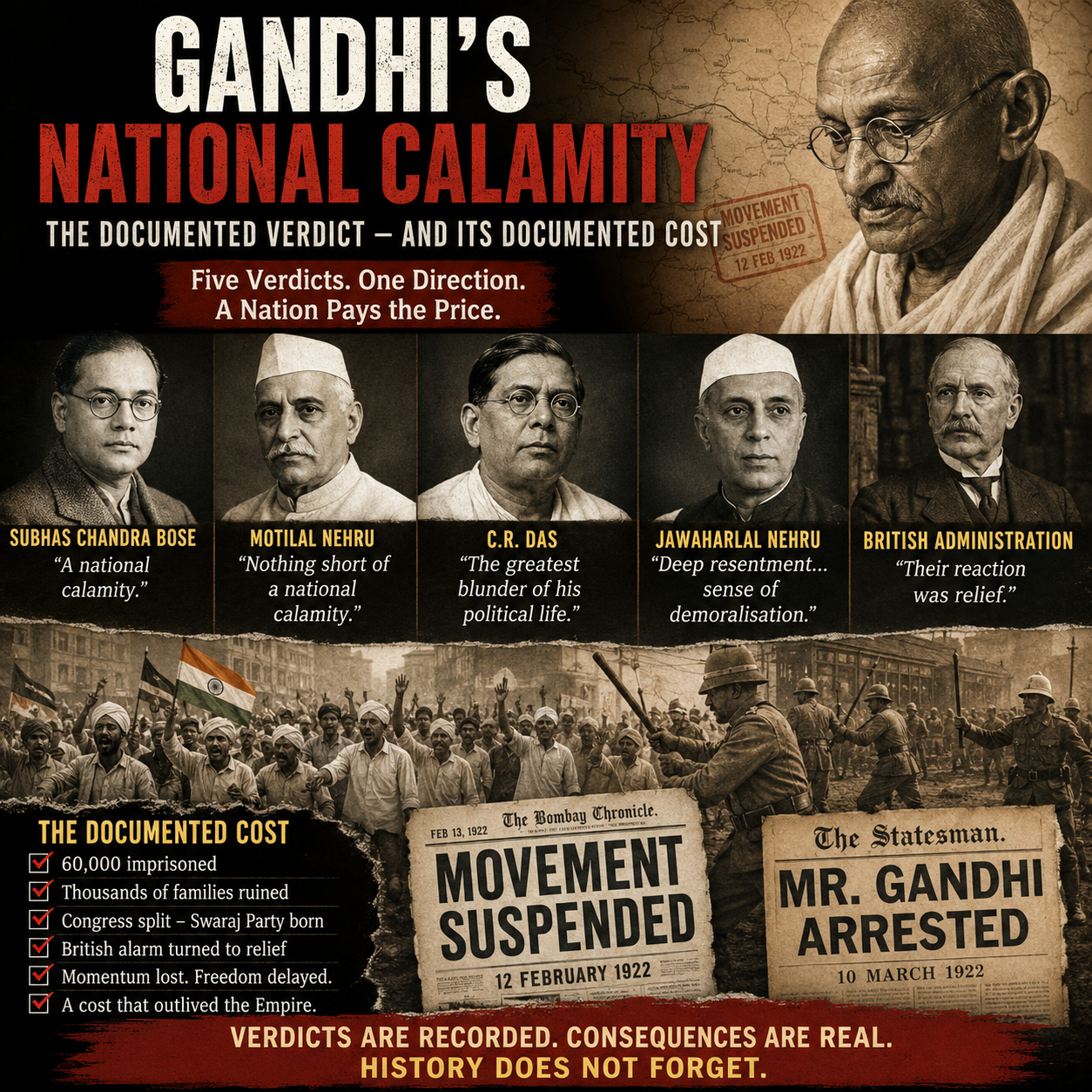 Gandhi, Non-Cooperation Movement, Chauri Chaura, Bardoli Suspension, Indian Freedom Movement, Indian Independence, Mahatma Gandhi, Subhas Chandra Bose, Motilal Nehru, C R Das, Jawaharlal Nehru, British Raj, Colonial India, National Calamity, Gandhi Arrest, Historical Documentary, Indian History, Freedom Struggle, Political History, Congress History, Historical Analysis, Vintage Newspaper, Protest Movement, Colonial Rule, HinduInfoPedia