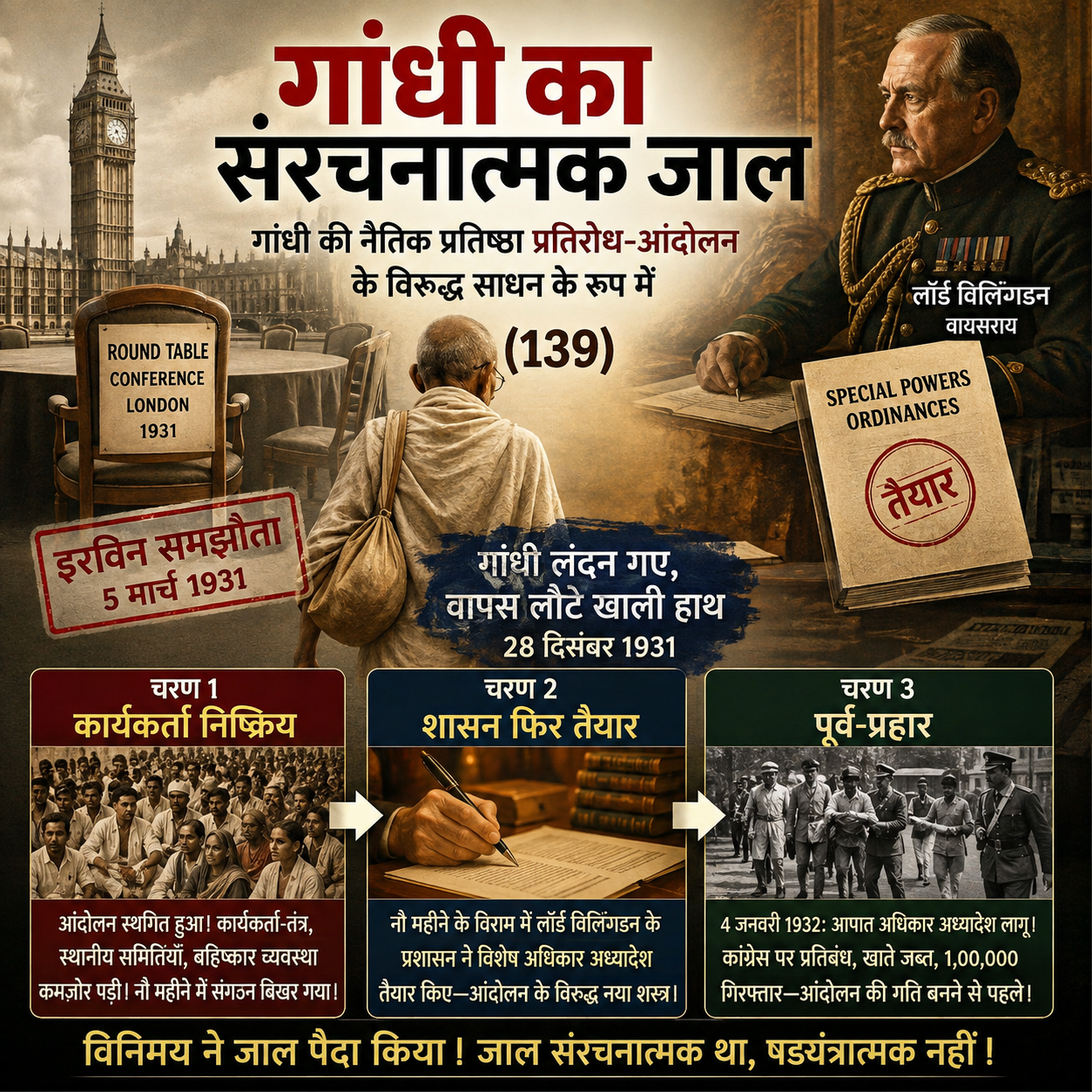 Gandhi, Gandhi-Irwin Pact, Civil Disobedience Movement, Indian History, British Rule, Lord Willingdon, Round Table Conference, Structural Trap, Colonial Rule, Congress, Indian Independence, HinduinfoPedia