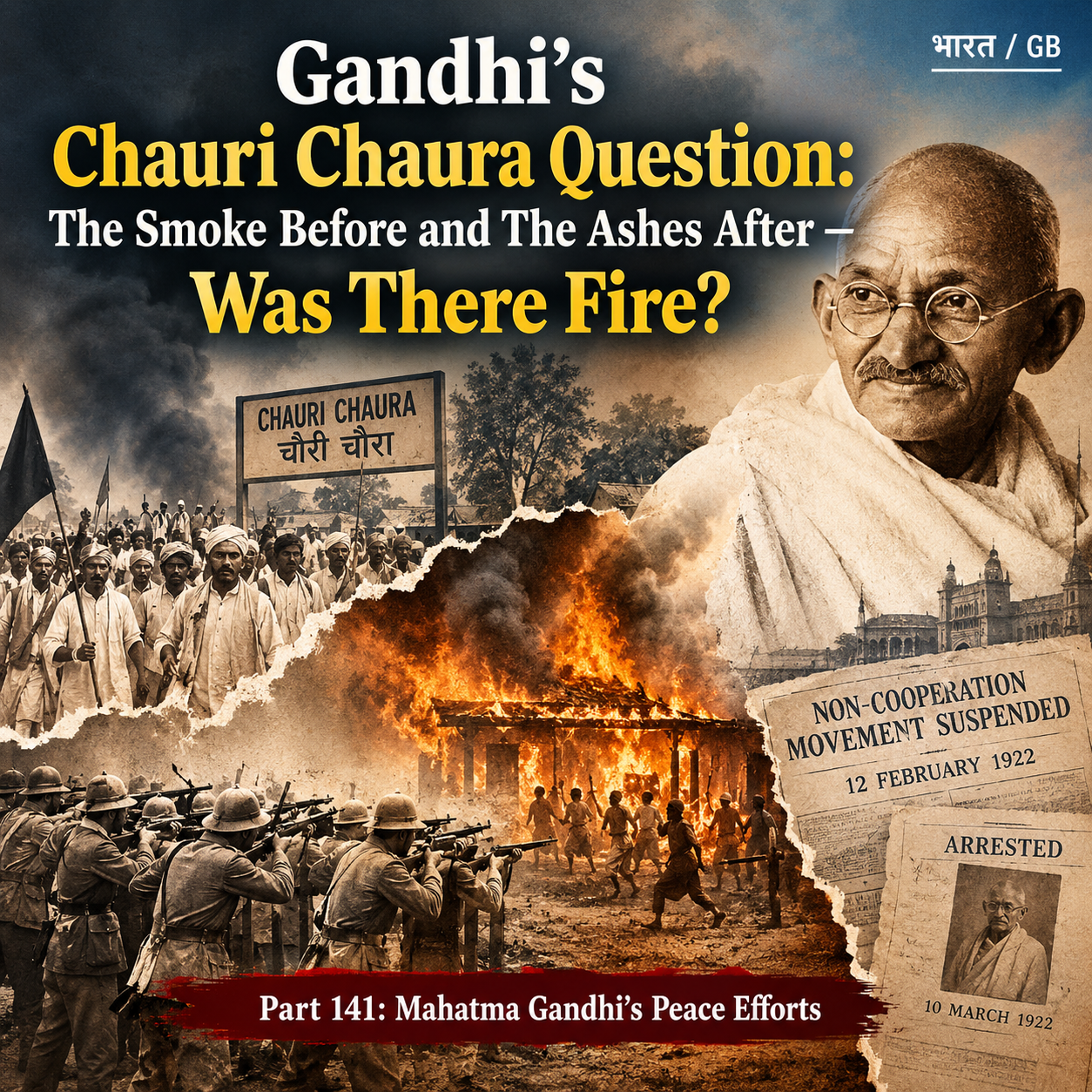 Gandhi, Chauri Chaura, Mahatma Gandhi, Non-Cooperation Movement, Indian History, British India, Freedom Movement, Shahid Amin, Peasant Activism, Police Firing, Gandhi Suspension, Historical Events, HinduinfoPedia, Part 141