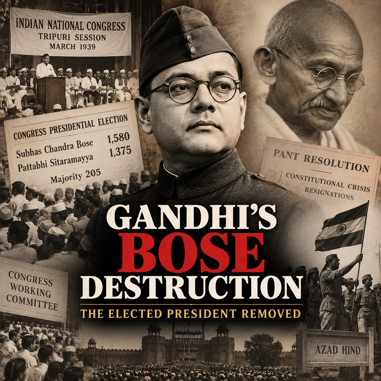 Subhas Chandra Bose, Mahatma Gandhi, Congress President, Tripuri Congress, Pant Resolution, Indian National Congress, Indian National Army, INA, Azad Hind, Red Fort Trials, Indian Independence, Indian History, Gandhi Bose Conflict, Congress Politics, HinduinfoPedia